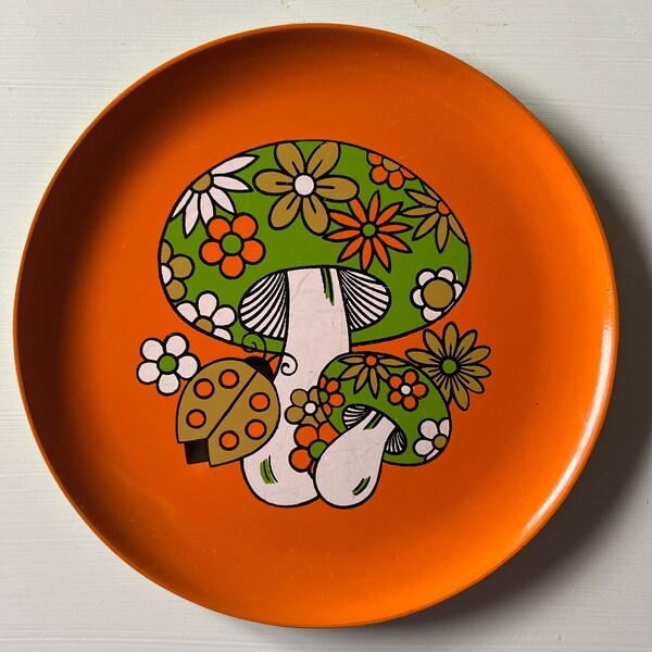 VTG 1960/70’s Orange and Green Mod Psychedelic Mushroom Decorative Plate