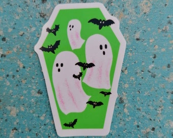 Pegatina fantasma, pegatina de ataúd, pegatina genial, pegatina espeluznante, monstruo de pegatina de Halloween, pegatina alternativa, pegatina de ghoul lindo, pegatina de murciélago