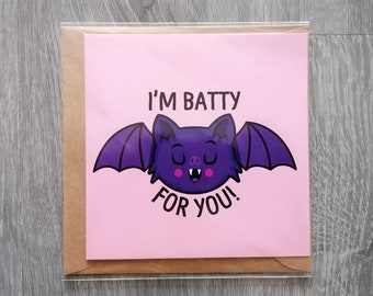Cute Bat Card, Bat Valentines Card, Spooky Card, Alternative Card, Anniversary Card, Halloween Card, Valloween Gift, Goth Card, Bat Gift