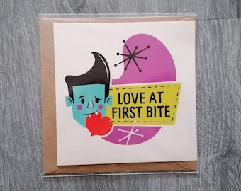 Cute Vampire Card, Spooky Valentines Card, Retro Halloween Card, Alternative Card, Anniversary Card, Valloween Card, Vampire Gift, Couples