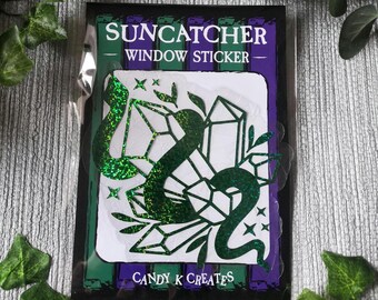 Snake Crystal Suncatcher, Spooky Suncatcher Sticker, Alternative Gift, Rainbow Window Cling, Goth Decor, Reptile Gift For Her, Snake Gift