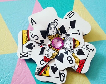 Playing Card Hair Accessory Clip, Alice in Wonderland Hairclip, Cosplay Flower, Fancy Dress Hair, Burlesque, Queen of Hearts, Retro Casino