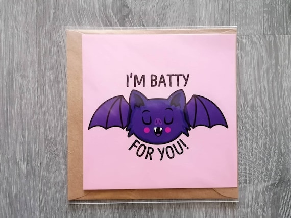 Cute Bat Card, Bat Valentines Card, Spooky Card, Alternative Card, Anniversary Card, Halloween Card, Valloween Gift, Goth Card, Bat Gift