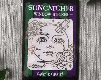 Moon Suncatcher Window Sticker, Tattoo Style Suncatcher, Removable Rainbow Effect Window Cling, Moon Sticker, Alternative Home Decor