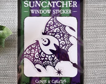 Bat Suncatcher Sticker, Rainbow Effect Window Cling, Goth Decor, Alternative Home Decor, Halloween Decor, Spooky Gift, Bat Gift For Her