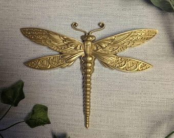Gold Dragonfly Wall Hanging, Insect Wall Art, Damselfly Wall Decor, Unusual Gift, Bug Gift, Gold Bug, Gold Gallery Wall Art, Entomology Gift