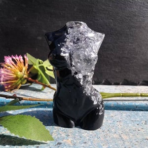 Black & Silver Goddess, Female Bust Body Ornament, Beautiful torso statue, Body positivity figure, Alternative home decor gift