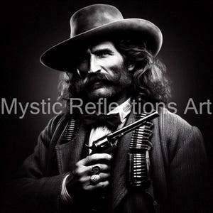 Wild Bill Hickock PNG Datei für Schieferuntersetzer, Lasergravur png, Schieferuntersetzer graviert, Glowforge, Wecreat Vision, Xtool