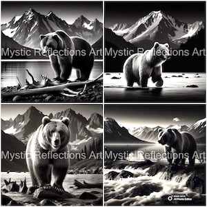 Set 4 Alaska Grizzly Bear, File per sottobicchieri in ardesia, Incisione laser fauna selvatica png, Sottobicchiere in ardesia inciso, Glowforge, Wecreat vision, Xtool