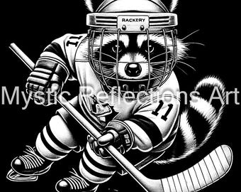 Tvättbjörnhockeyspelare PNG: Lasergraverad fil (digital nedladdning)