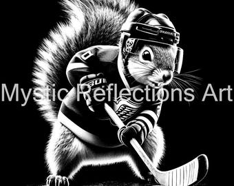 Lasergraverad fil med ekorrehockeyspelare: PNG digital nedladdning