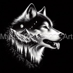 Lobo PNG, Archivo para posavasos de pizarra, PNG grabado con láser, Posavasos de pizarra grabados, Glowforge, Wecreat vision, Xtool