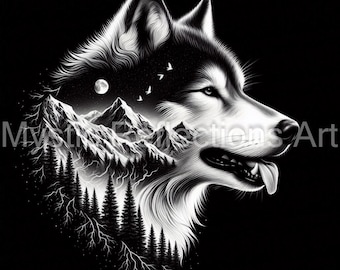 Wolf Laser Engraving PNG File: Slate Coaster Design (Digital Download)