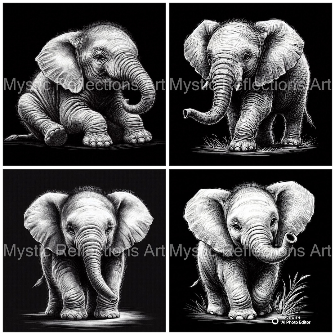 Baby Elephant Laser Engraving Files: Slate Coaster Wildlife Art (PNG ...