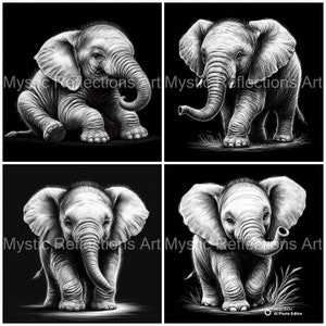 Baby Elephant Laser Engraving Files: Slate Coaster Wildlife Art (PNG Digital Download)