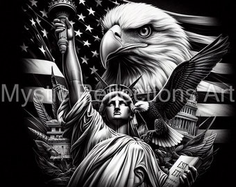 Eagle & Statue of Liberty Laser Engraving PNG File (Digital Download)