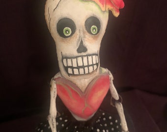 Original Whimsical Skeleton Folk Art Doll / Day of the Dead Folk Art Doll / Skeleton Art Doll