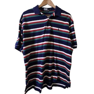 Vintage Polo Ralph Lauren Polo Shirt Short Sleeve Men Large Blue Green Stripe *