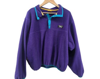 LL Bean Fleece Pullover Mens XL Purple Vintage 90s Snap-T Mock Neck Gorpcore *