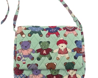 Vera Bradley Crossbody Bag Womens Small Mint Green Sweater Bears Quilted Vintage