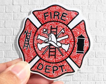 Fireman Maltese cross sticker - fireman badge waterproof decal