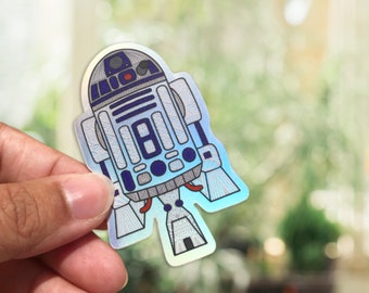 R2D2 sticker - Droid holographic decal - Star Wars movie themed gift for him under 5