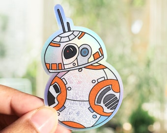 BB-8 sticker - BB8 holographic decal, star wars sticker, Star Wars movie themed gift for him under 5