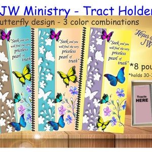 JW gifts/JW tract holder/jw ministry organizer/butterflies flowers/3 color options/jw.org/jw ministry/best life ever/pioneer baptism gift image 1