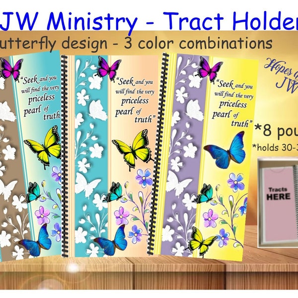 Cadeaux JW/Titulaire du tract JW/organisateur du ministère jw/fleurs papillons/3 options de couleurs/jw.org/jw ministère/meilleure vie de tous les temps/cadeau de baptême pionnier
