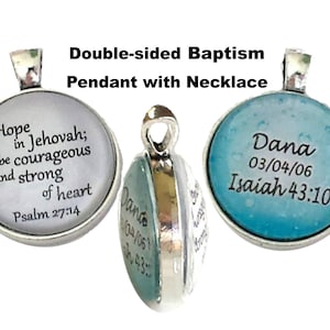 JW double-sided Baptism pendant/several scripture and color options/antique silver/JW gifts/jw baptism/best life ever