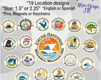 JW 2026 International Convention Logo Pin, Magnet, Keychain - 1.5" & 2.25" - English Spanish