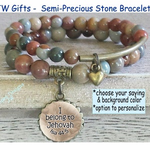 JW gifts/semi-precious stone bracelets with charm/stretch stackable bracelets/JW jewelry/pioneer convention baptism gift/jw.org/ske