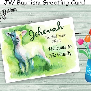 JW gifts/JW Baptism Greeting Card/&#39;Jehovah touched your heart&#39;/watercolor sheep design/jw ministry/jw.org/jw cards/jw note card