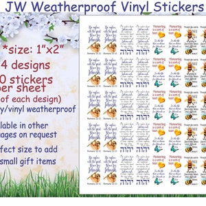 Hoja de pegatinas de vinilo resistente a la intemperie JW -1 "X2" pegatinas / 4 diseños - 40 pegatinas / jw escritura de cartas / jw ministerio / mejor vida de todos los tiempos / jw gifts / jw.org