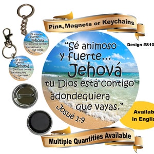 JW Spanish gifts/#S104/JW pin,refrigerator magnet,jw keychain Josué 1:9/jw.org/jw convention/baptism gift/jw ministry/pioneer gift/jw stuff