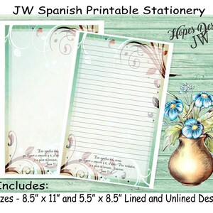 JW SPANISH cancelleria per scrivere lettere - file PDF e Word istantanei/design vintage astratto verde acqua/forniture ministeriali jw - stampa a casa