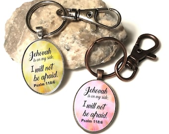 JW gifts/oval key ring with clip/'Jehovah is on my side. I will not be afraid' Psalm 118:6/baptism gift/convention gift/pioneer gift/jw.org