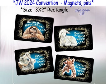 JW Gifts/2024 Convention Declare the Good News /4 designs/rectangle pins and magnets/name badge/baptism gift/best life ever/jw gifts