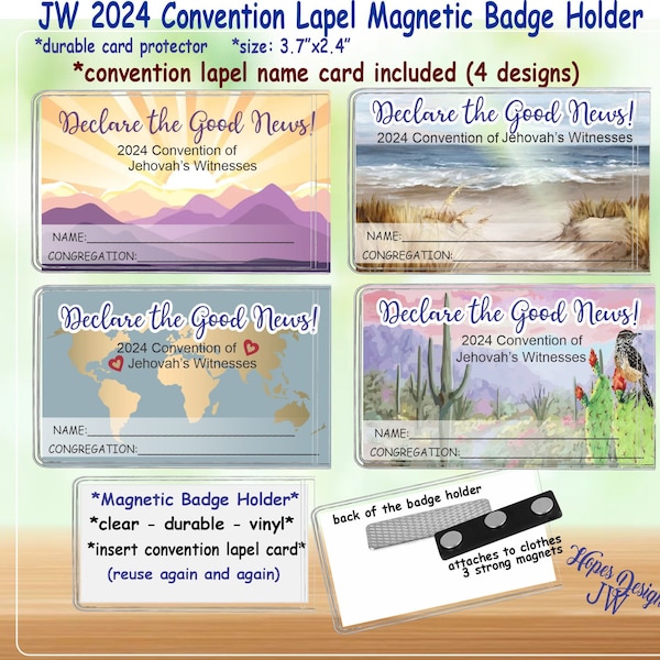 JW 2024 Declare the Good News Convention - magnetic clear lapel badge holder with name card - 4 design options - English Spanish/jw gifts