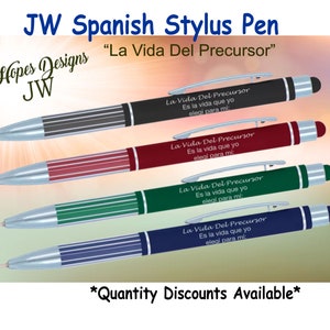 JW CLEARANCE Spanish stylus laser engraved pen/La Vida Del Precursor/pioneer/ministry supplies/SKE/baptism/jw Spanish pens/jw gifts