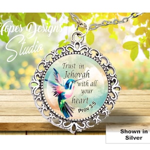 JW gifts/jw hummingbird necklace/Trust in Jehovah with all your heart Prov 3:5/personalize option/convention/jw.org/baptism/pioneer/jw stuff