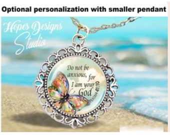 JW gifts/Butterfly necklace/'Do not be anxious, for I am your God' Isaiah 41:10/personalize option/jw convention/jw.org/baptism/pioneer