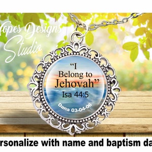 Regali JW/Collana con ciondolo per battesimo JW con catena/personalizzabile con data e nome del battesimo/'Appartengo a Geova' Isa 44:5/jw.org/convention gift