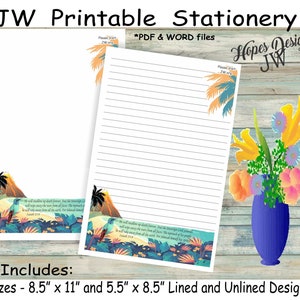 Cancelleria per la scrittura di lettere JW - file digitale PDF istantaneo e WORD/design della spiaggia hawaiana/forniture per il ministero jw - stampa a casa