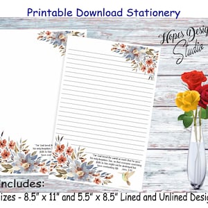 JW letter writing stationery - instant PDF & WORD digital files/watercolor floral hummingbird design/jw ministry supplies - print at home