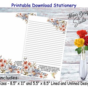 JW letter writing stationery - instant PDF & WORD digital files/watercolor floral hummingbird design/jw ministry supplies - print at home