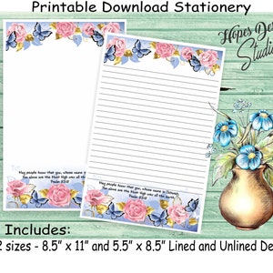 Cancelleria per lettere JW - file digitali PDF e WORD istantanei/design di rose rosa e farfalle/forniture per ministeri JW - stampa a casa