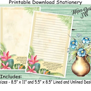 Papelería para escribir cartas JW - archivos digitales instantáneos PDF y WORD/diseño floral tropical/suministros del ministerio jw/bloc de notas jw