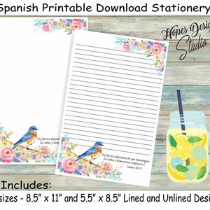 JW SPANISH cancelleria per scrivere lettere - download istantaneo/design floreale uccello blu/forniture ministero jw - stampa a casa/PDF/file digitale