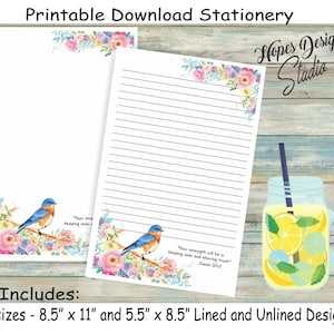 JW letter writing stationery - instant PDF & WORD digital files/blue bird floral design/jw ministry supplies - print at home